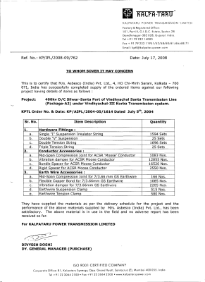 Kalpataru Performance Cert._400kV